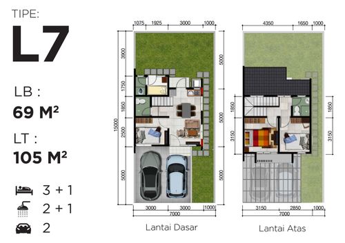 foto denah rumah tipe 75/106 perumahan Jakarta Garden City Shinano