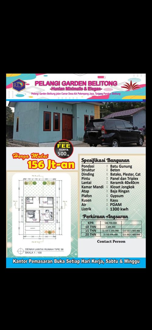 foto denah rumah tipe 36 perumahan Pelangi Garden Belitong