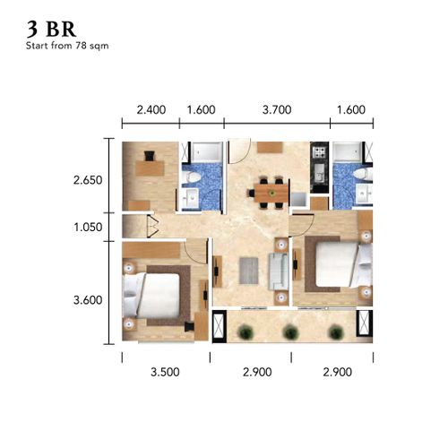 foto denah rumah tipe 3 Bedroom perumahan Daan Mogot City