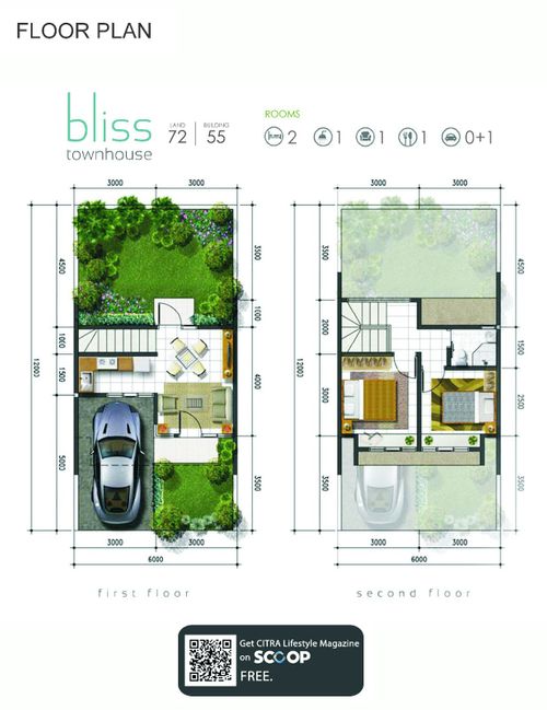 foto denah rumah tipe THE BLISS TOWN HOUSE perumahan CITRALAND SAMARINDA