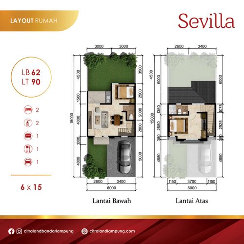 foto denah rumah tipe SEVILLA - 62 perumahan CITRALAND BANDAR LAMPUNG