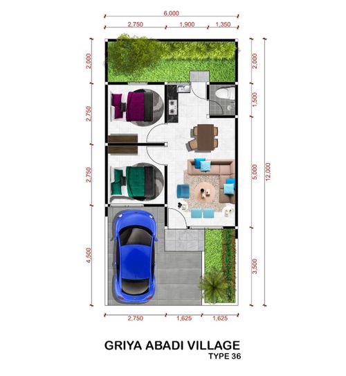 foto denah rumah tipe 36/72 2021 perumahan Mutiara Cimerak Residence