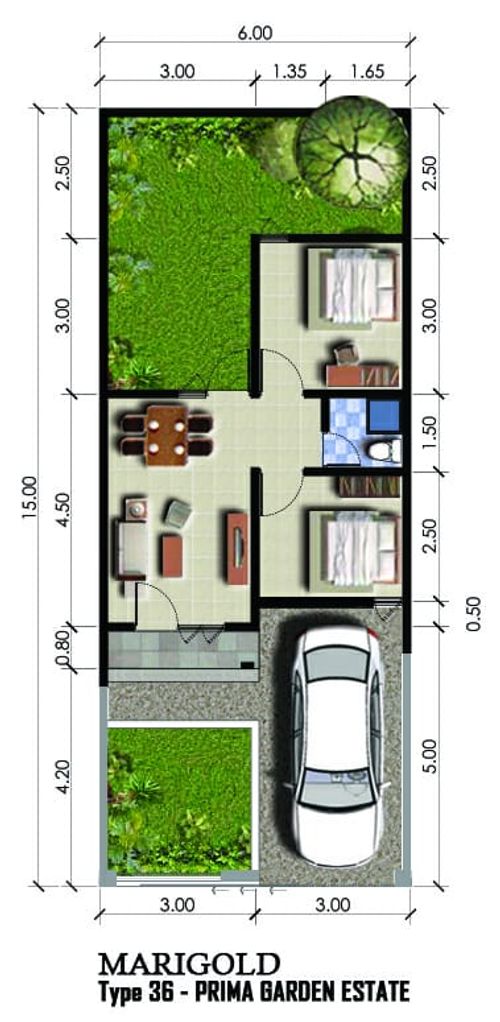 foto denah rumah tipe Marigold perumahan PRIMA GARDEN ESTATE