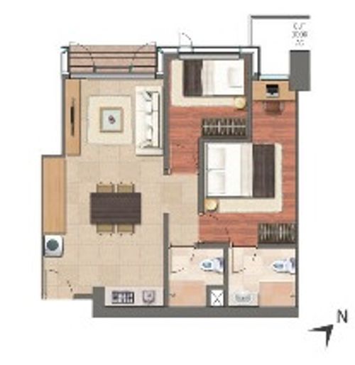 foto denah rumah tipe 2 Bedroom perumahan AKR Gallery West Office Tower & Residences