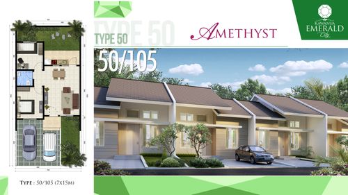 foto tampak rumah tipe Amethyst 50/105 perumahan Kawanua Emerald City Cluster Amethyst