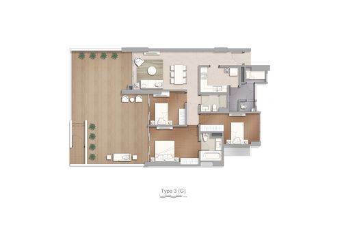 foto denah rumah tipe Tower 7-A 3 BR Premium-Garden Terrace perumahan Apartement Marigold