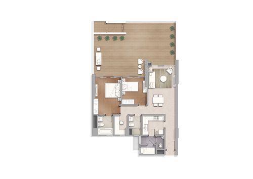 foto denah rumah tipe Tower 7-D 2 BR+Std-Garden Terrace perumahan Apartement Marigold