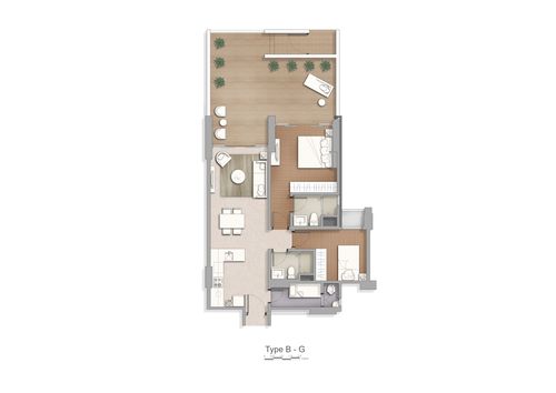 foto denah rumah tipe Tower 7-B, C 2 BR+Grd-Garden Terrace perumahan Apartement Marigold