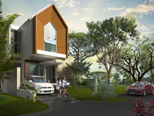 foto tampak rumah tipe Springhill perumahan GRAND ARFA RESORT