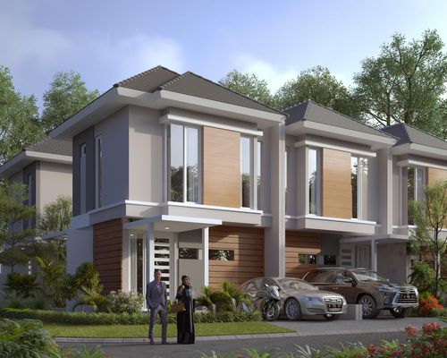 foto tampak rumah tipe Pinewood perumahan GRAND ARFA RESORT