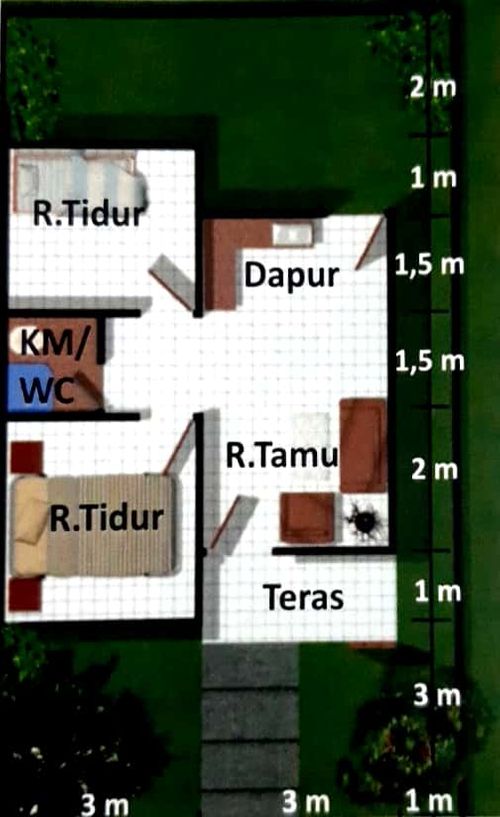 foto denah rumah tipe 36 / 84 perumahan Pelita Borang Residence