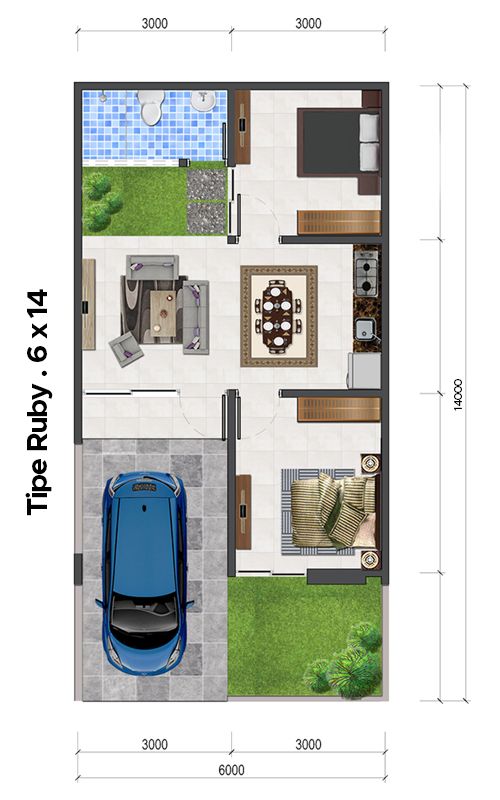 foto denah rumah tipe Ruby perumahan The Visenda Residence.