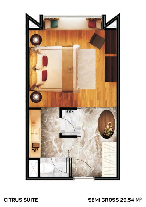 foto denah rumah tipe Citrus Suite perumahan Condotel De paviljoen