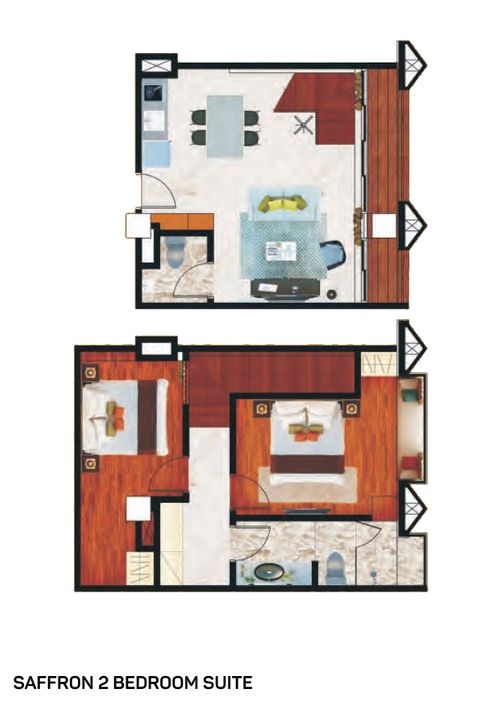 foto denah rumah tipe Safron 2 BR Suite perumahan Condotel De paviljoen