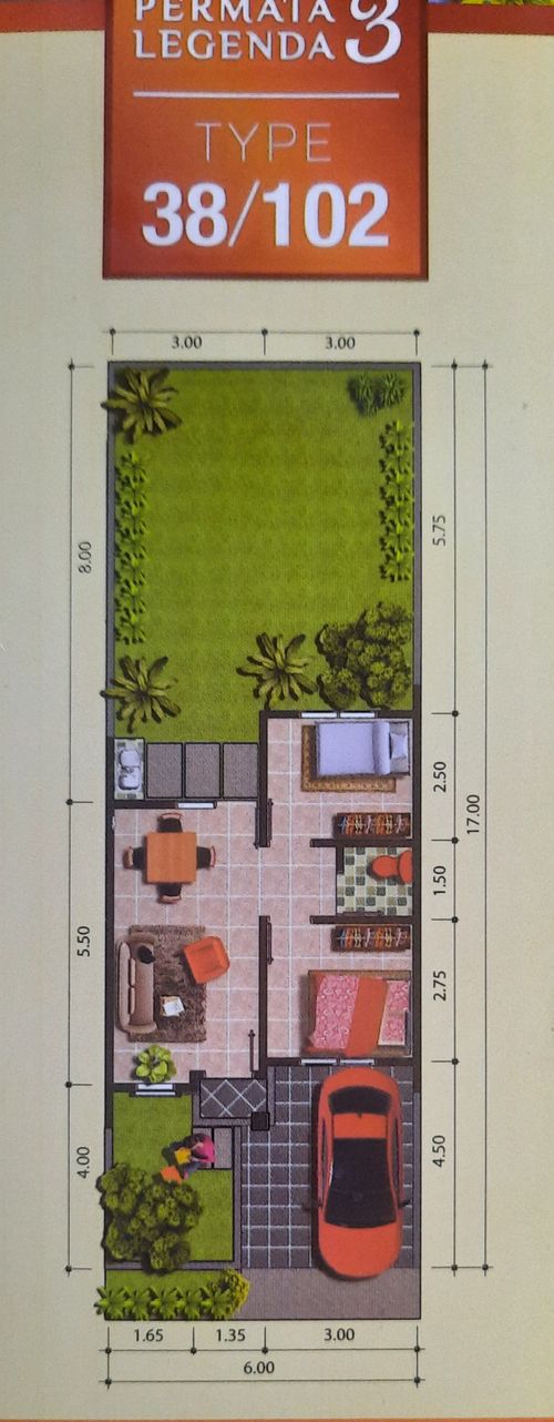 foto denah rumah tipe 38/102 perumahan Permata Legenda 3