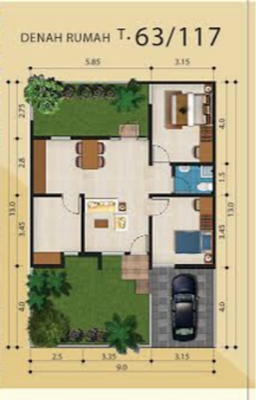 foto denah rumah tipe 63/117 perumahan DUKUH ZAMRUD