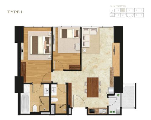 foto denah rumah tipe SKY 2BR - I perumahan APARTEMEN SETIABUDI SKYGARDEN