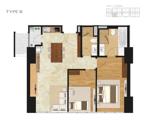 foto denah rumah tipe SKY 2BR - B perumahan APARTEMEN SETIABUDI SKYGARDEN