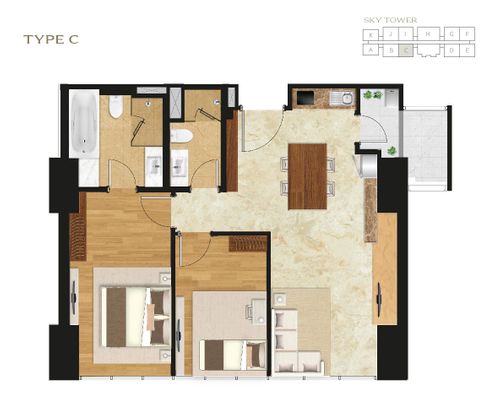 foto denah rumah tipe SKY 2BR - C perumahan APARTEMEN SETIABUDI SKYGARDEN