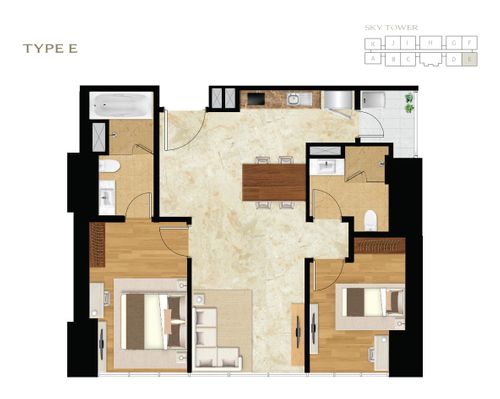 foto denah rumah tipe SKY 2BR - E perumahan APARTEMEN SETIABUDI SKYGARDEN