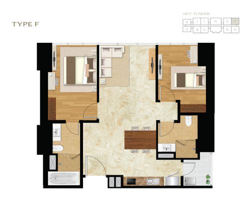 foto denah rumah tipe SKY 2BR - F perumahan APARTEMEN SETIABUDI SKYGARDEN