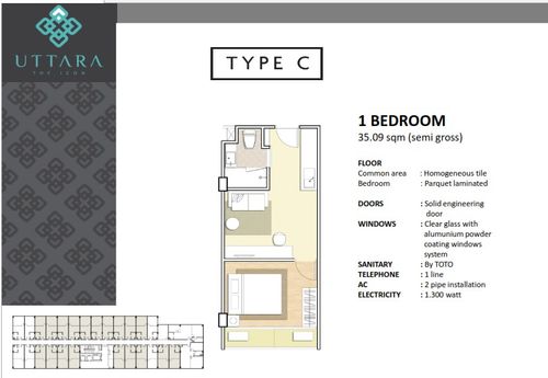 foto denah rumah tipe 1 BR-C perumahan UTTARA THE ICON