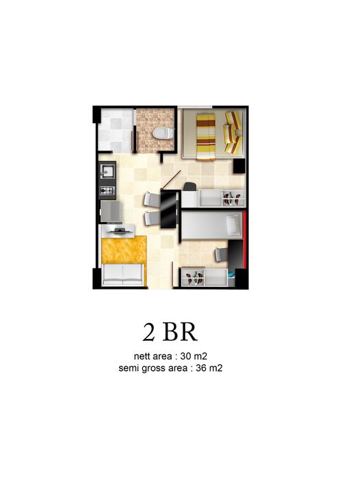 foto denah rumah tipe 2BR perumahan Apartemen Gunawangsa Manyar