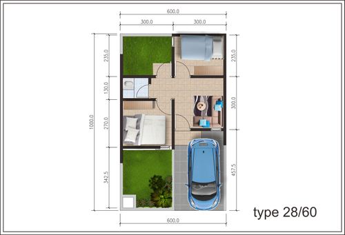 foto denah rumah tipe 28/60 perumahan VILLA INDAH MUKTIWARI