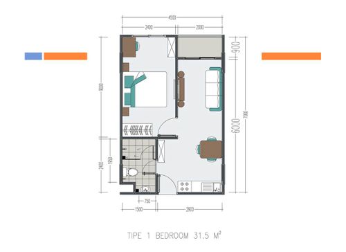 foto denah rumah tipe One Bedroom perumahan Apartemen Tamansari Skylounge