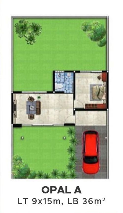 foto denah rumah tipe Opal A perumahan The Visenda Residence.
