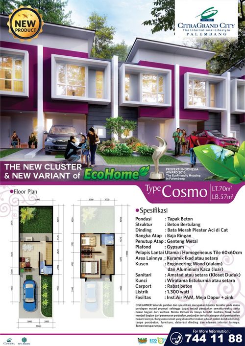 foto tampak rumah tipe COSMO perumahan CITRAGRAND CITY PALEMBANG CLUSTER GREEN VALLEY