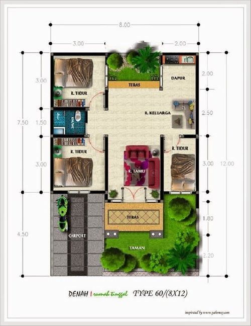 foto denah rumah tipe 84/135 bougenvile perumahan LAPALMA RESIDENCE