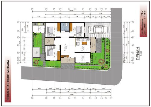 foto denah rumah tipe 75 perumahan BUKIT MUTIARA RESIDENCE