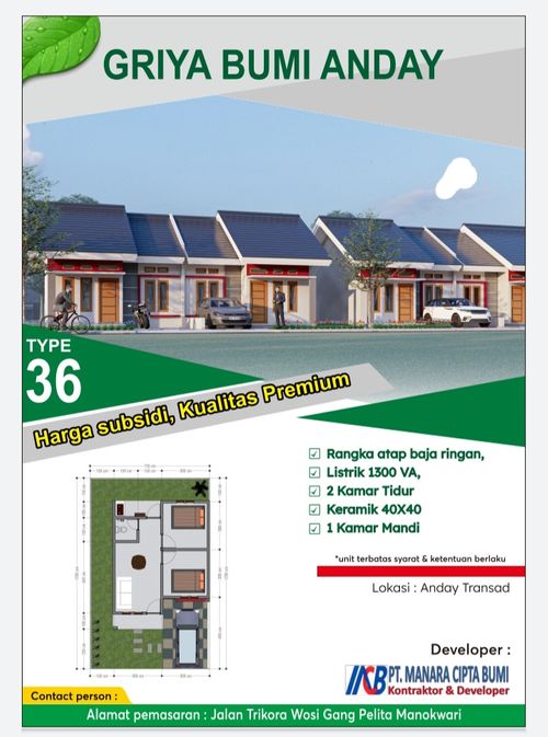 foto denah rumah tipe 36 x 108 perumahan Griya Bumi Anday