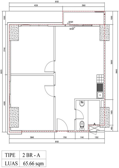 foto denah rumah tipe 2 BR A (B09-01) perumahan Bintaro Plaza Residence Tower Breeze