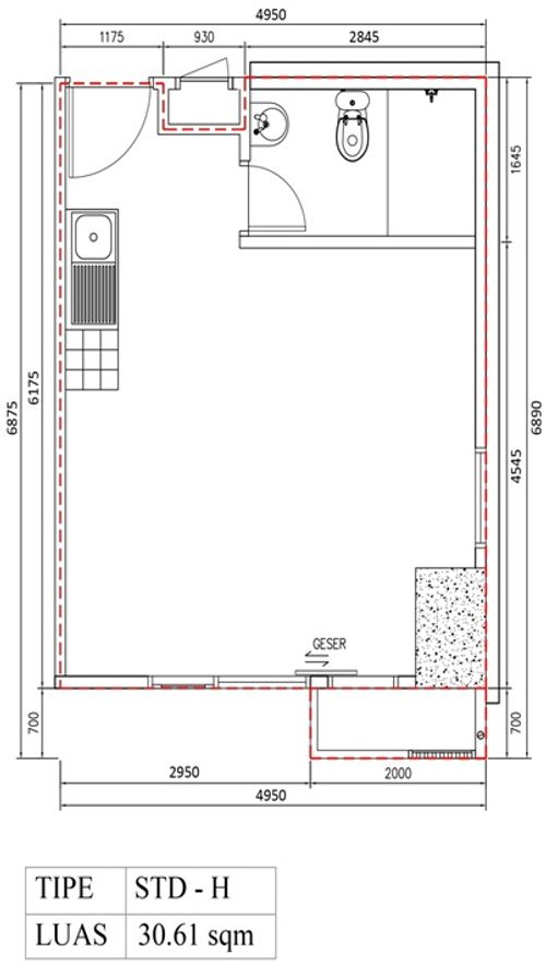 foto denah rumah tipe Studio H (B25-36) perumahan Bintaro Plaza Residence Tower Breeze