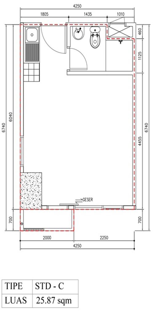 foto denah rumah tipe Studio C (B28-30) perumahan Bintaro Plaza Residence Tower Breeze