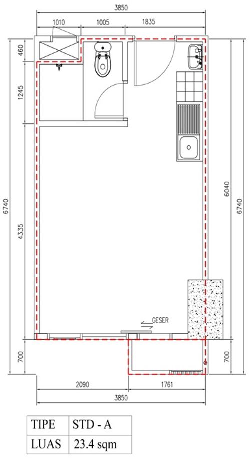 foto denah rumah tipe Studio A (B29-28) perumahan Bintaro Plaza Residence Tower Breeze