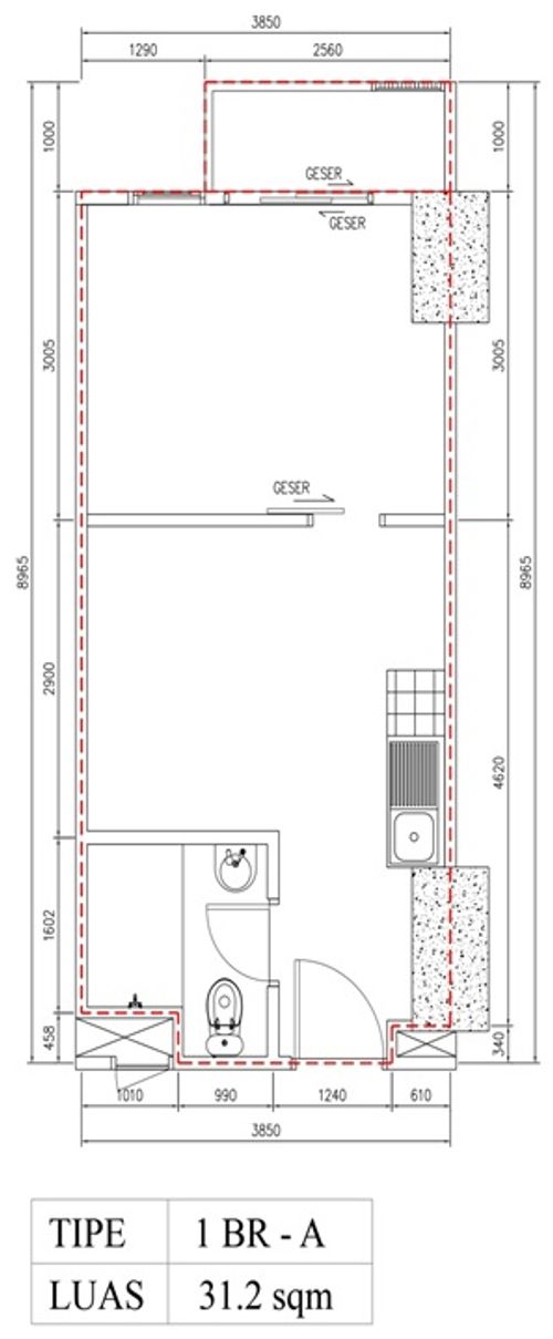 foto denah rumah tipe 1 BR A (B33-05) perumahan Bintaro Plaza Residence Tower Breeze