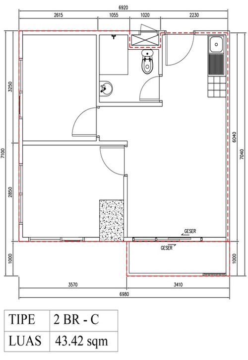 foto denah rumah tipe 2 BR C (B32-17) perumahan Bintaro Plaza Residence Tower Breeze