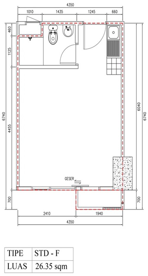 foto denah rumah tipe Studio F (B35-31) perumahan Bintaro Plaza Residence Tower Breeze