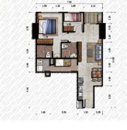 foto denah rumah tipe 2 BEDROOM perumahan Apartemen Grand Madison