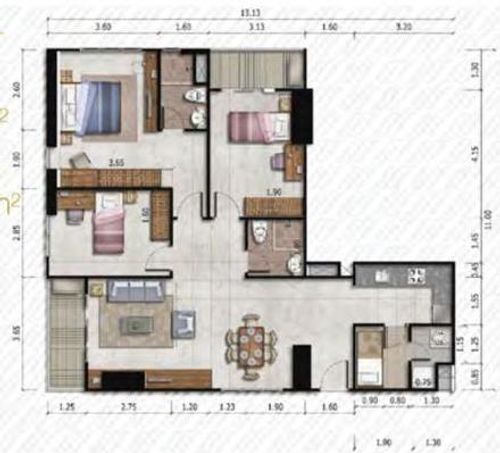 foto denah rumah tipe 3 BEDROOM perumahan Apartemen Grand Madison