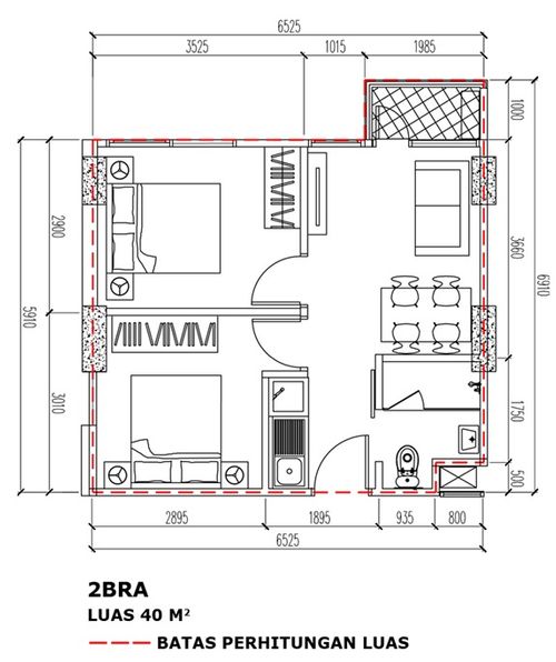 foto denah rumah tipe 2 BR A (A8-53) perumahan Apartemen Bintaro Plaza Residence Tower Altiz