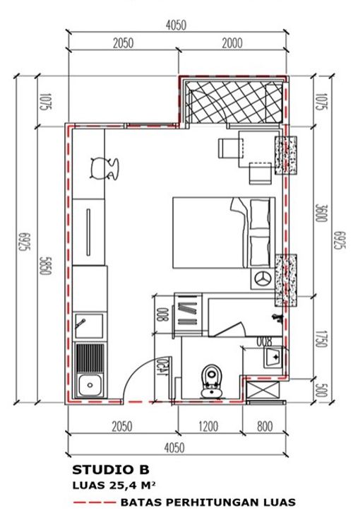 foto denah rumah tipe Studio B (A12-31) perumahan Apartemen Bintaro Plaza Residence Tower Altiz