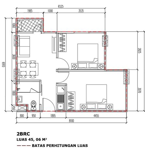 foto denah rumah tipe 2 BR C (A12-37) perumahan Apartemen Bintaro Plaza Residence Tower Altiz