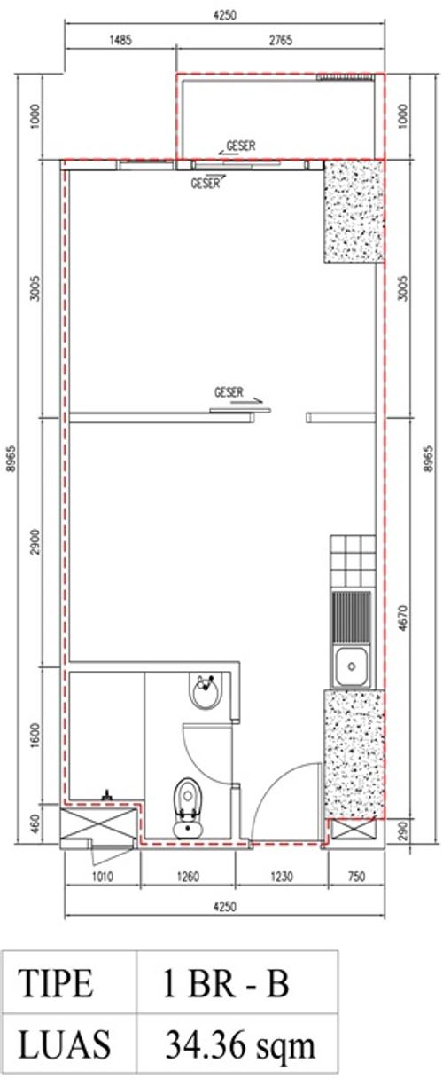 foto denah rumah tipe 1 BR B (B32-07) perumahan Bintaro Plaza Residence Tower Breeze