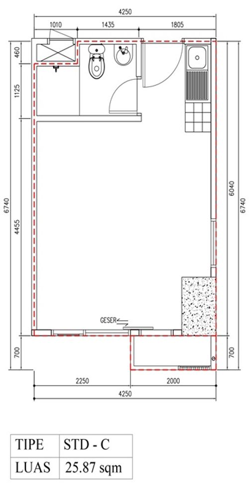 foto denah rumah tipe Studio C (B35-22) perumahan Bintaro Plaza Residence Tower Breeze