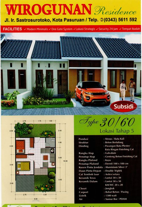 foto denah rumah tipe 30/72 perumahan WIROGUNAN RESIDENCE TAHAP 1 LANJUTAN