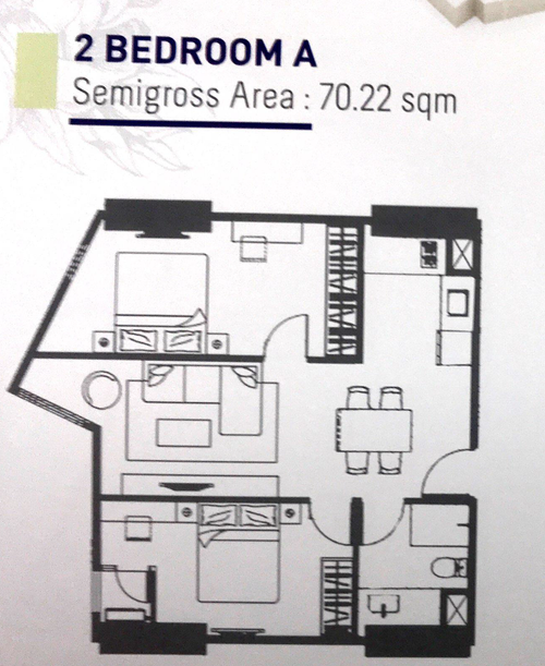 foto denah rumah tipe 2 BR A perumahan APARTEMEN BELLEVIEW